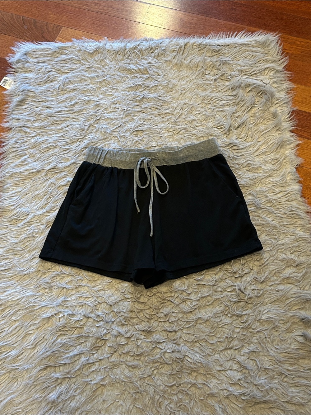 Merokeety Black Polyester Lounge Shorts with‎ Gray Waistband